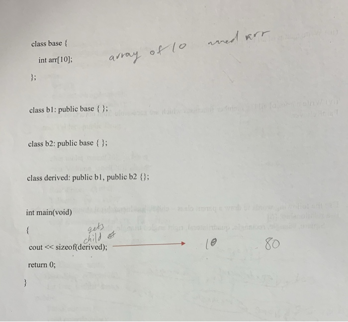 is no alignment in following classes, predict the output. [2] #include-iostream> using