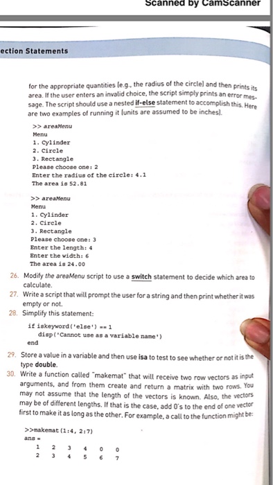  Only27, please do it using Matlab Scanned by CamScanner ection Statements