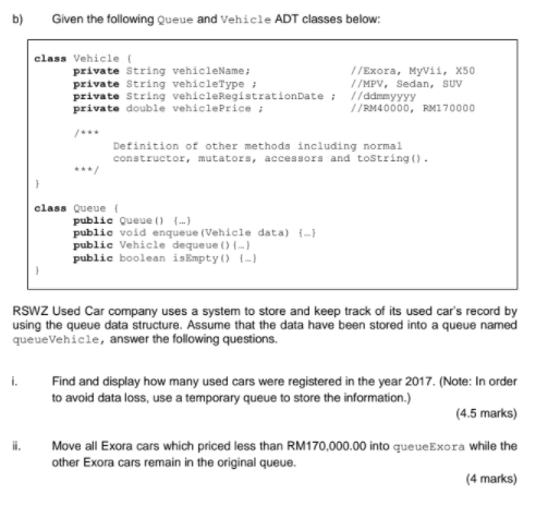 of Q after the code segment is executed. Label the front and