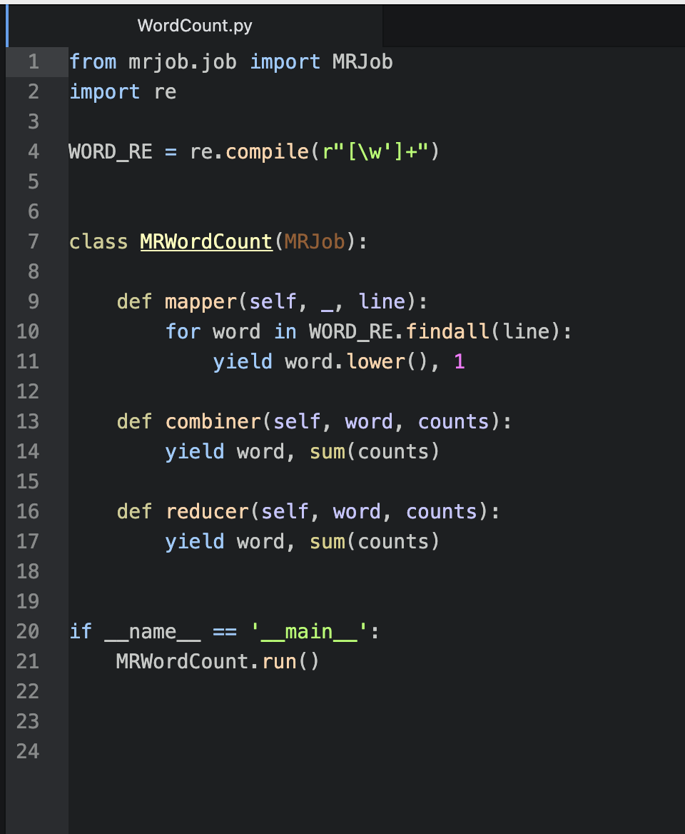Q. Now slightly modify the WordCount.py program. Call the new program
