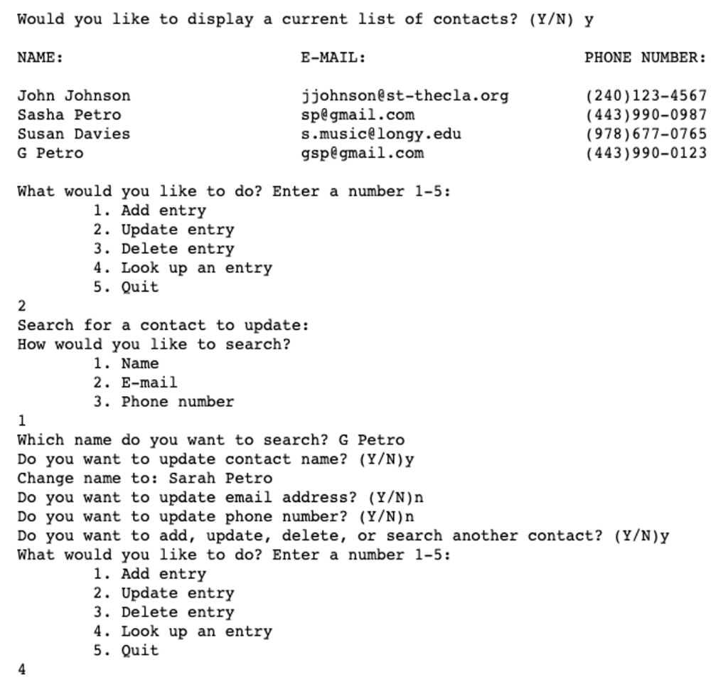 Use Python to create address book. (We are working with the latest