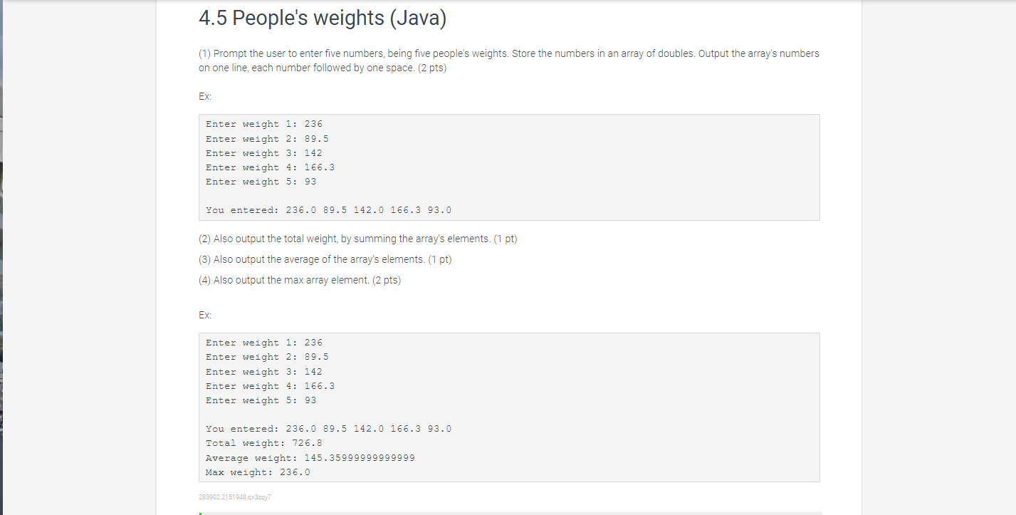 4.5 People's weights (Java) (1) Prompt the user to enter five