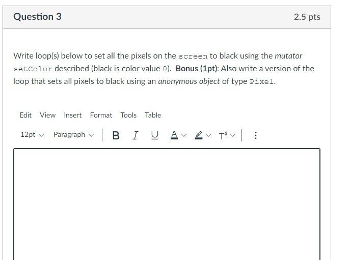 Pixel has a setColor (int color) member function to set the color