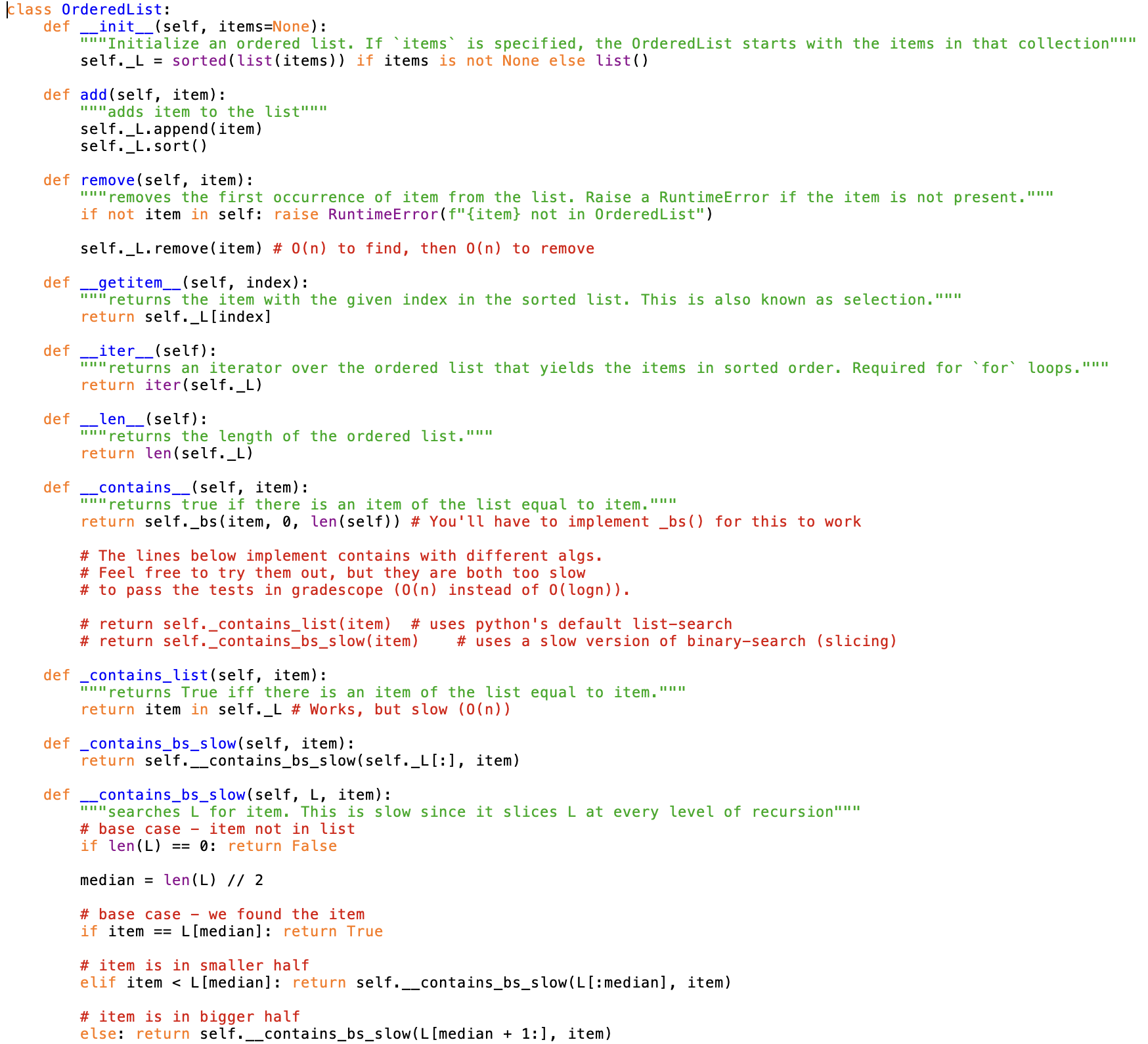 Ordered List ADT is similar to a list, but adds the requirement