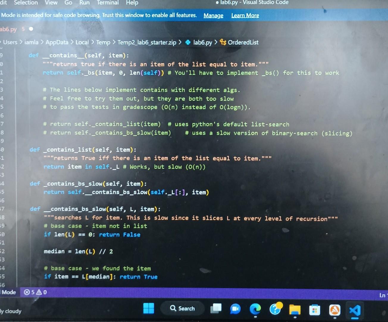 the code with an explanation on how to implement an O(logn) binary