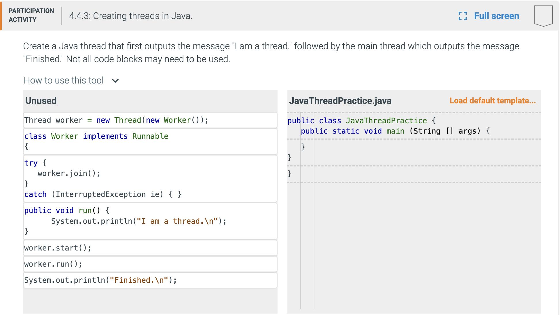  Create a Java thread that first outputs the message "I am
