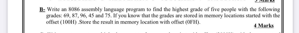 I need the answer as soon as possible B- Write an 8086