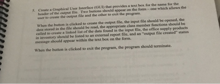 Graphical User Interface (GUI) which allows the user to enter the header