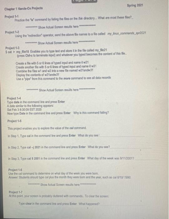  Spring 2021 Chapter 1 Hande-On Projects Project 1-1 Practice the 'le'