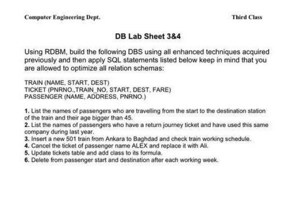  Computer Engineering Dept. Third Class DB Lab Sheet 384 Using RDBM,