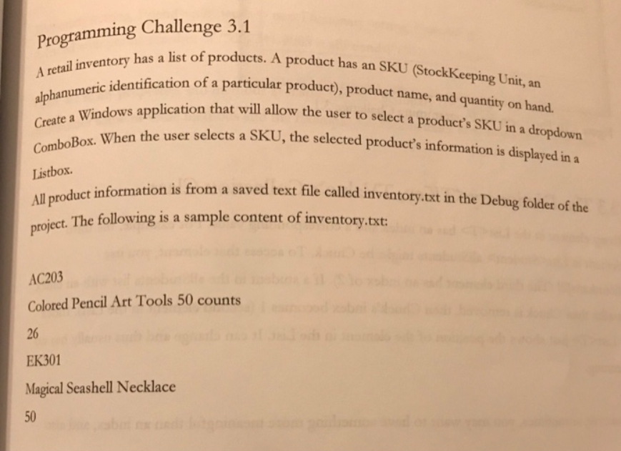Visual studio, C# Console App Programming Challenge 3.1 a list of products.