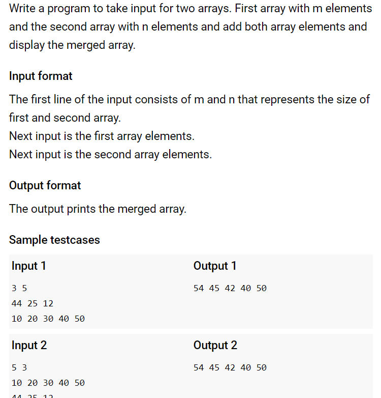  C programming Write a program to take input for two arrays.