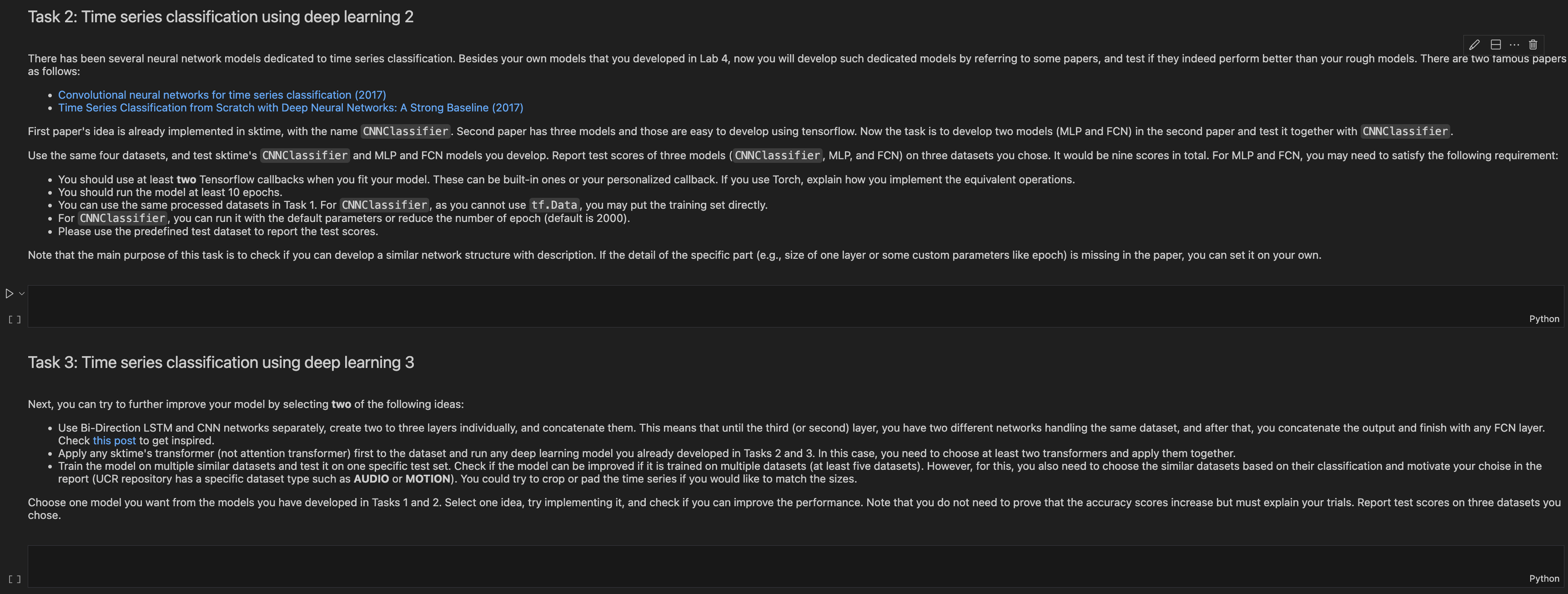  Task 2: Time series classification using deep learning 2 as follows: