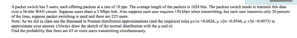 A packet switch has 5 users, each offering packets at a