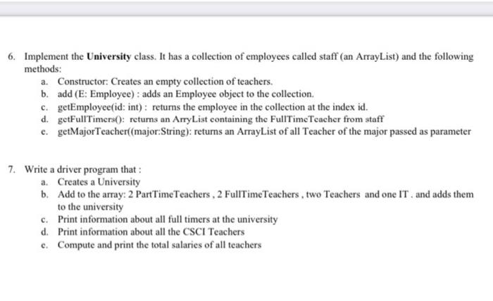 Time Teacher, Part Time Teacher, IT. University and Employee classes described in
