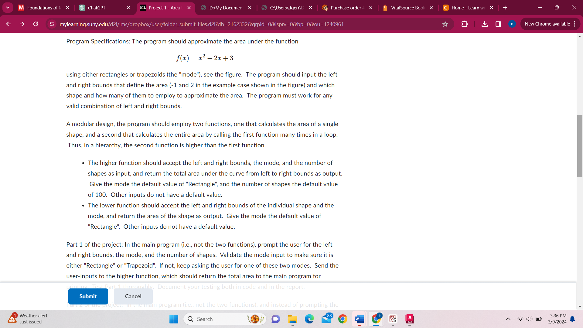 In python Program Specifications: The program should approximate the area under
