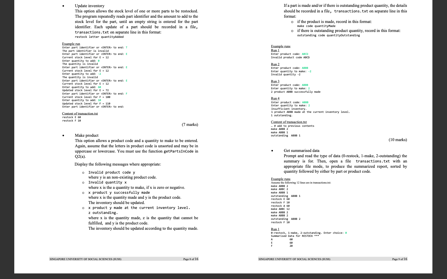 ICT133 Tutor-Marked Assignment Question 2 Respond to the menu choices according to