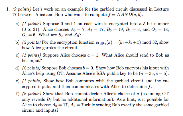  1. (9 points) Let's work on an example for the garbled