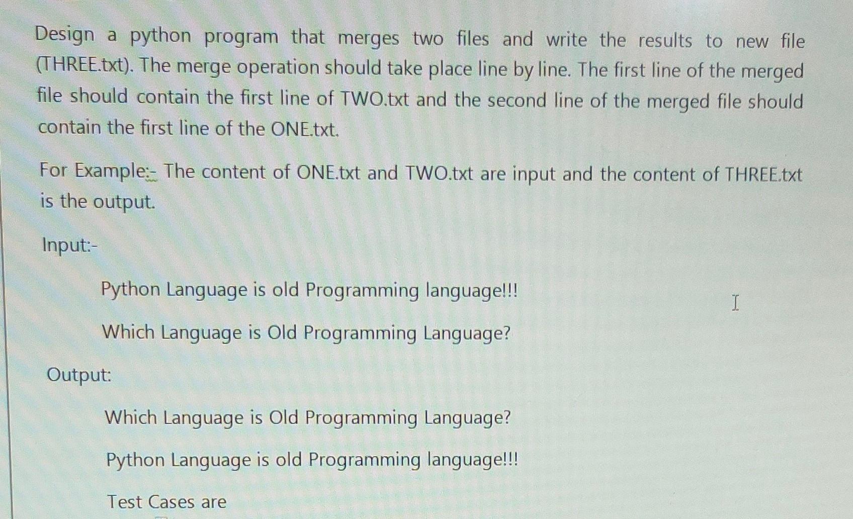 python program that merges two files and write the result to new