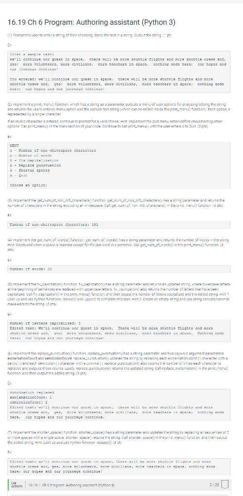  16.19 Ch 6 Program: Authoring assistant (Python 3) ) Prampt tha