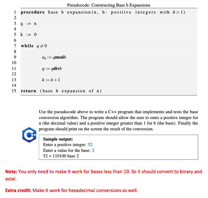 C ++ Do this code by Constructing Base b Expansions Please, take