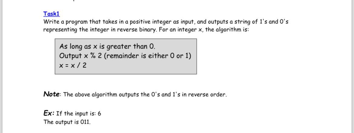  Task1 Write a Java program that takes in a positive integer