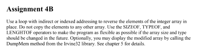 ASSEMBLY LANGUAGE Assignment 4B Use a loop with indirect or indexed addressing