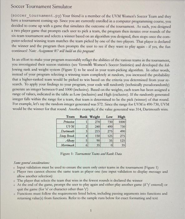  Please answer quickly if possible!!!!! thank you!! Soccer Tournament Simulator (soccer_tournament.py)