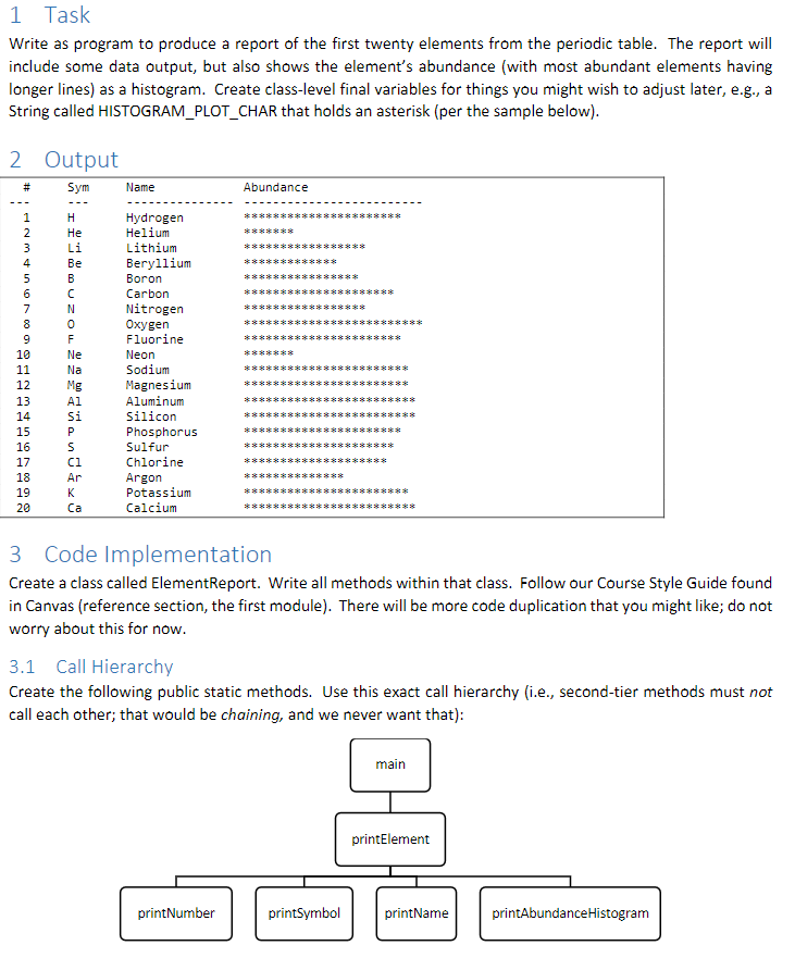 in java: 1 Task Write as program to produce a report of