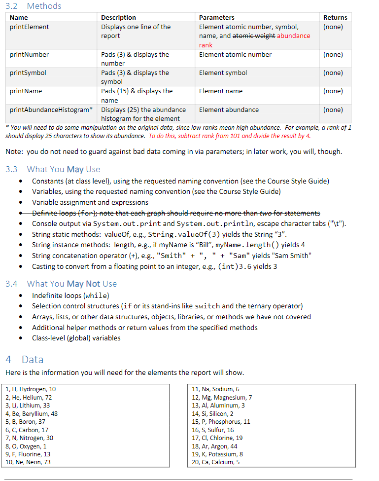 the first twenty elements from the periodic table. The report will include