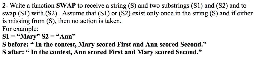 c++ program 2- Write a function SWAP to receive a string (S)