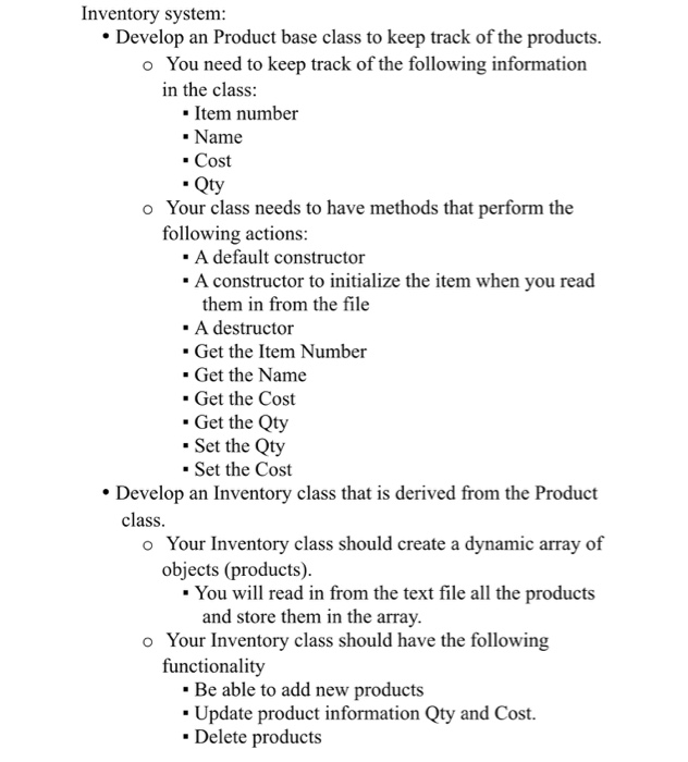  Inventory system Develop an Product base class to keep track of