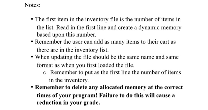 in the class Item number Name .Cost Qty o Your class needs