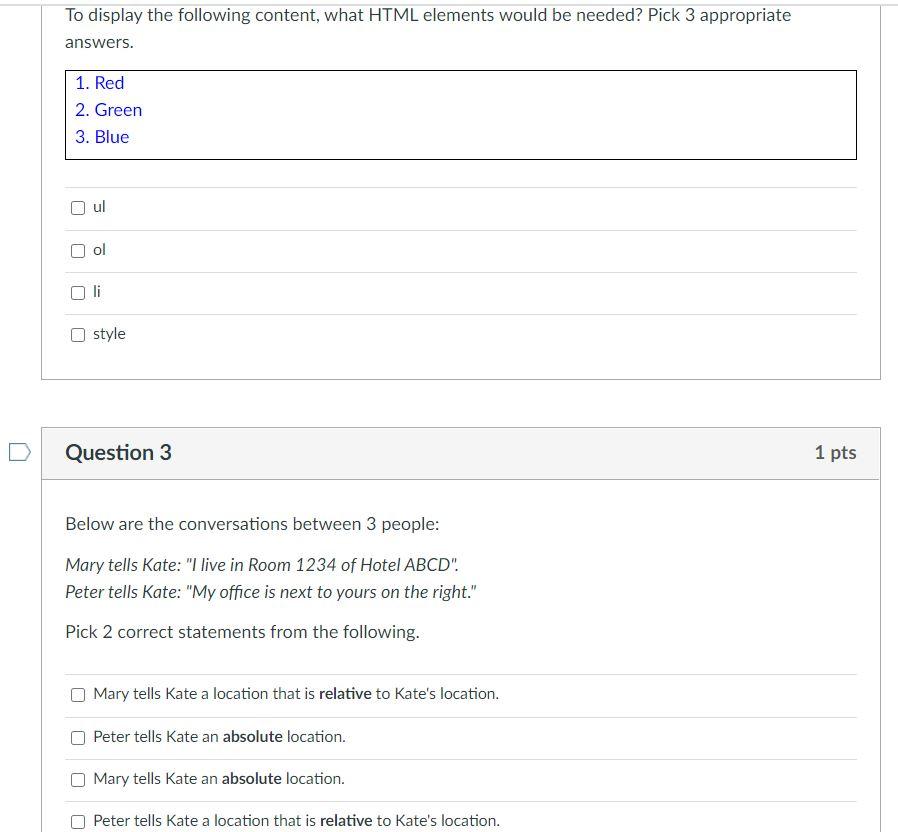 To display the following content, what HTML elements would be needed?