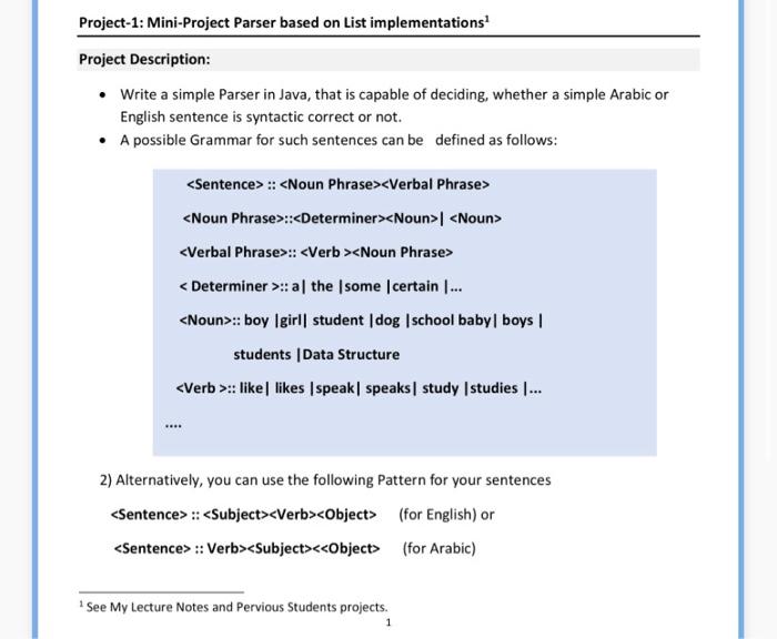  data structure Project-1: Mini-Project Parser based on List implementations Project Description: