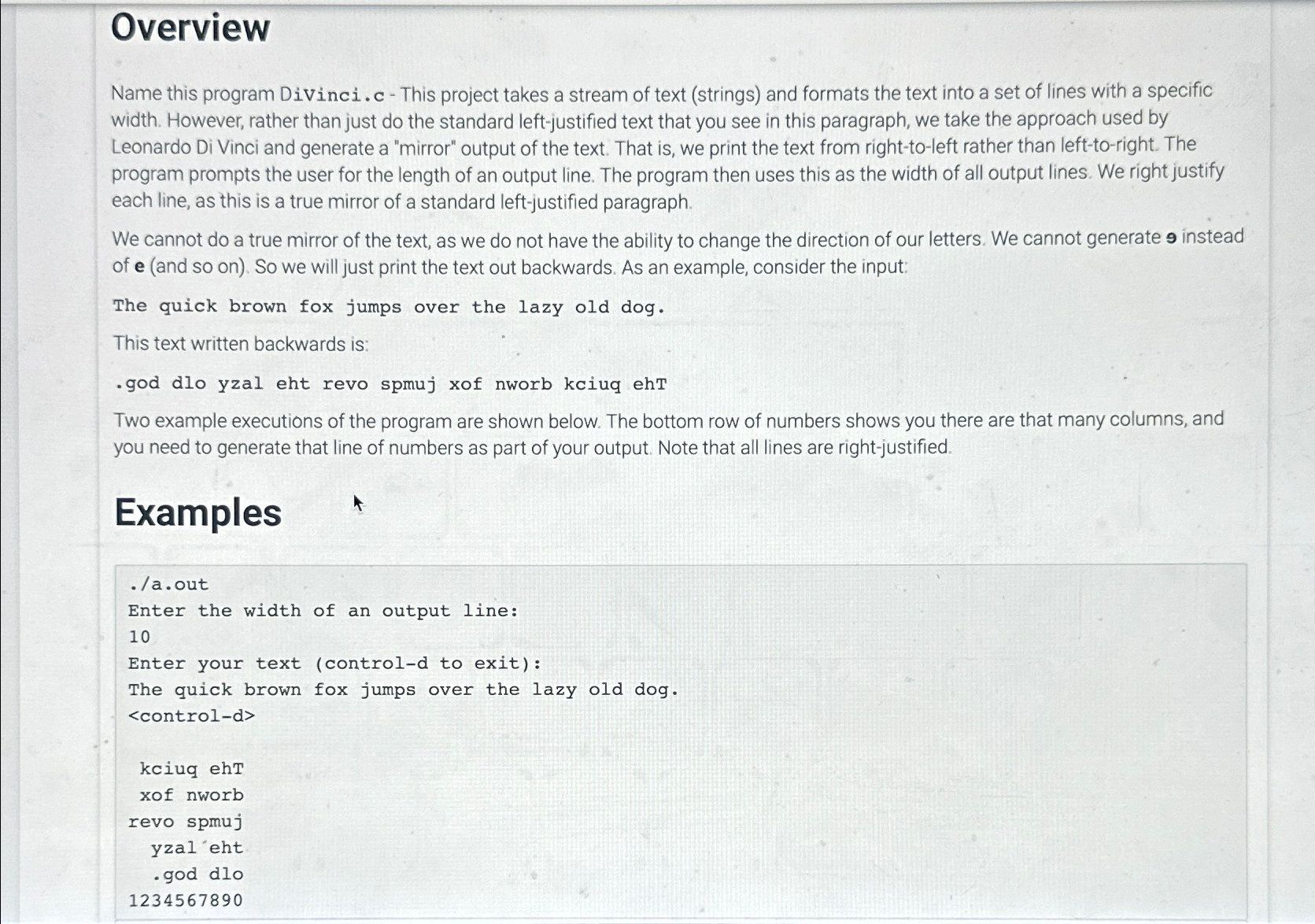  Overview Name this program Divinci.c - This project takes a stream