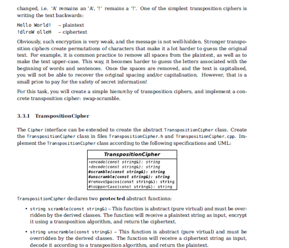 depicted in the UML below: string encode(const string&) This function is abstract