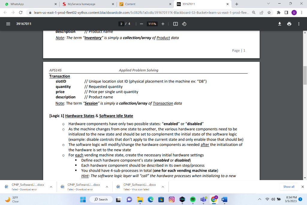 of vending machines essentially have two major logical components to define: 1.