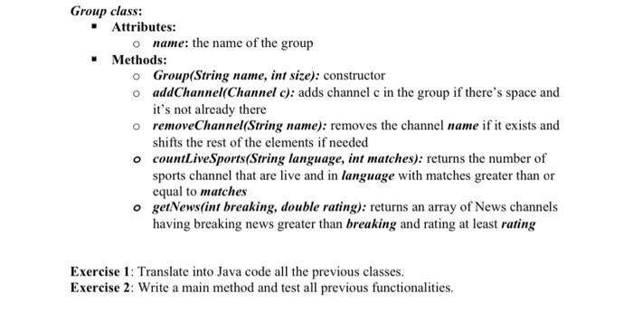 : int - live: boolean #nbProgs Channel(String String, int, boolean) + addProgram(Program):