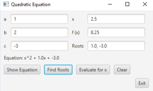 Equation will display the equation in a label: Evaluate for x will