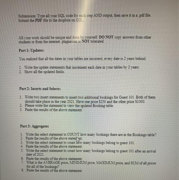  In SQL using MAMP Submission: Type all your SQL code for