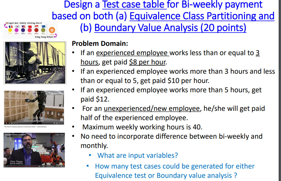  Design a Test case table for Bi weekly payment based on