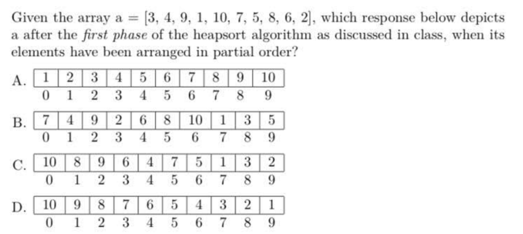  Given the array a = [3, 4, 9, 1, 10, 7,