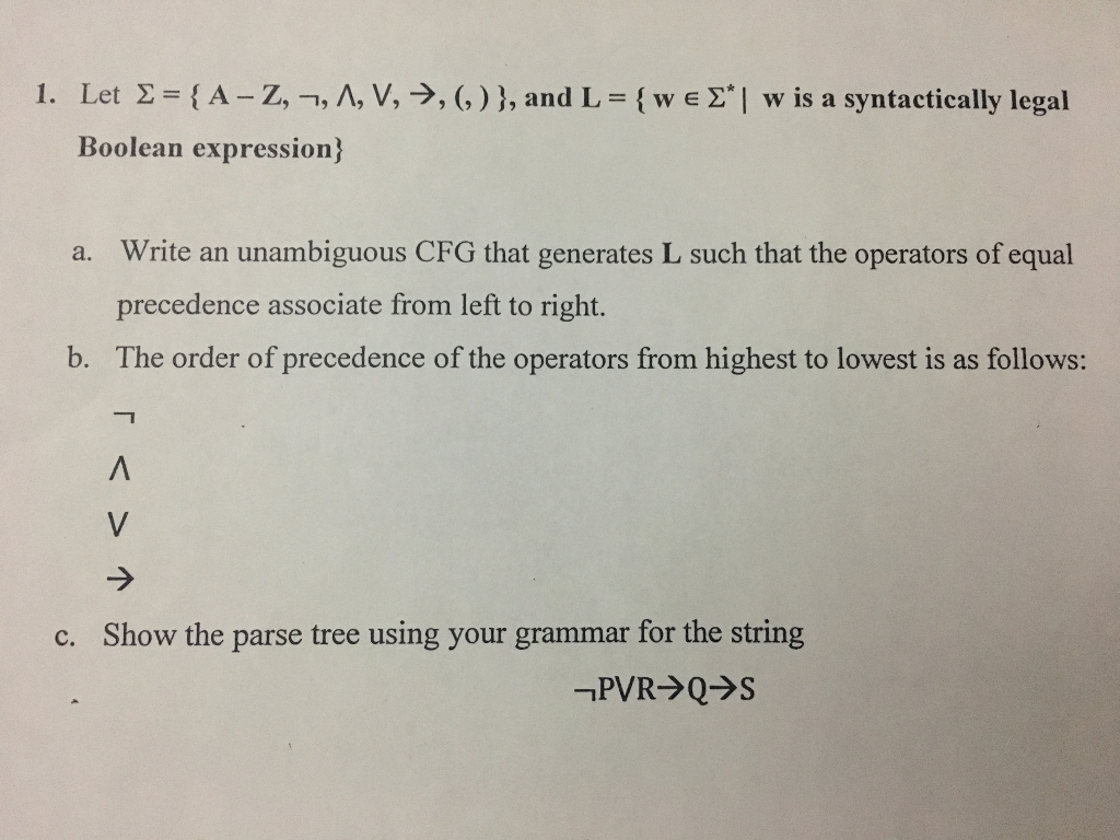  Let Sigma = {A - Z, not, Lambda, V, rightarrow (,