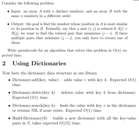  Consider the following problem: Input: an array A with n distinct