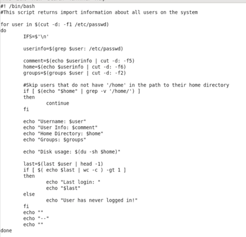 I need help with a question in Bash Shell Scripting The following