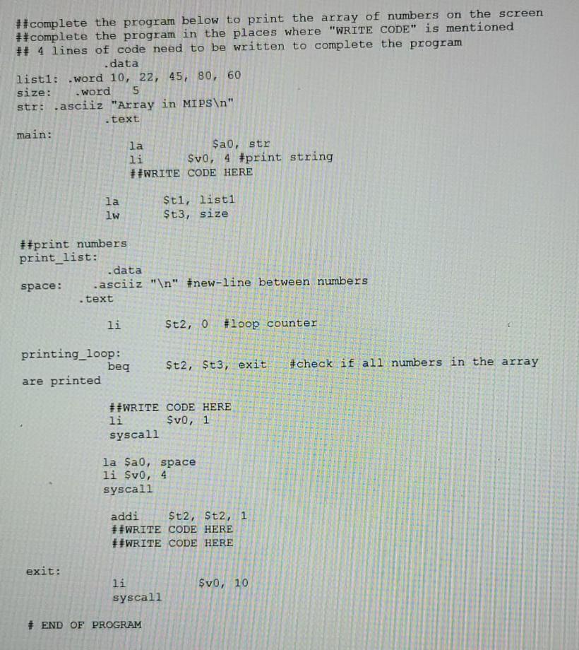 ## complete the program below to print the array of numbers