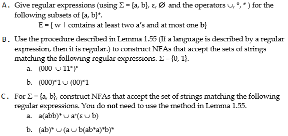 Please show all steps to the solution. Give regular expressions (using =