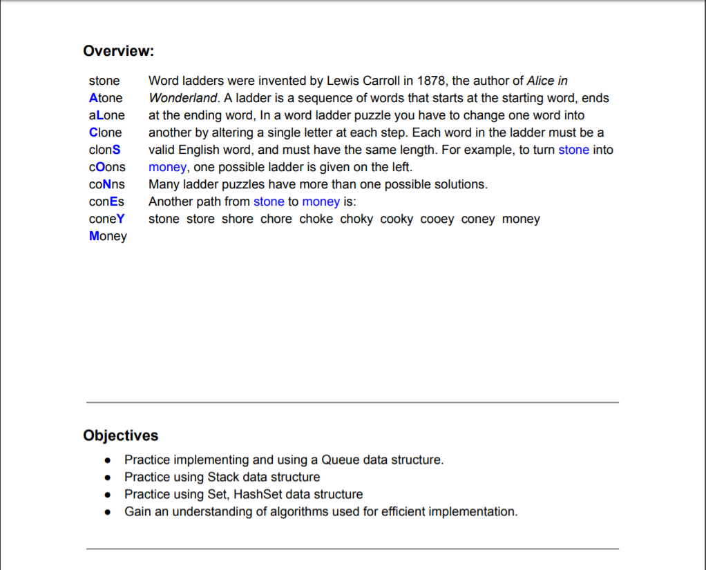Word Ladder Java Programming Assignment... Hi, I have a Java project that