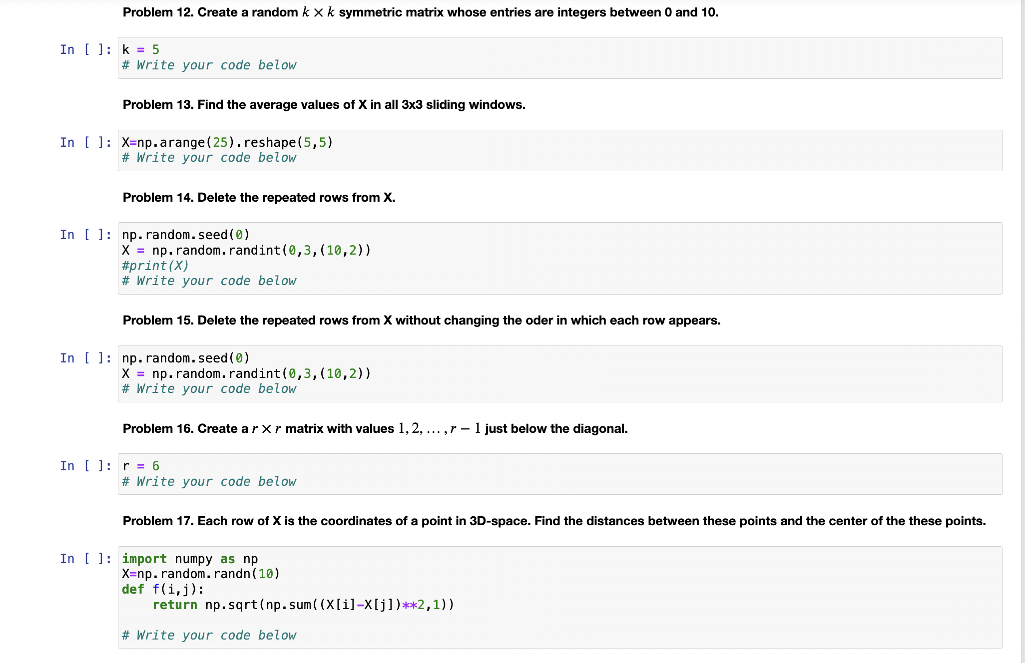  in python, answer each problem in as few lines as possible